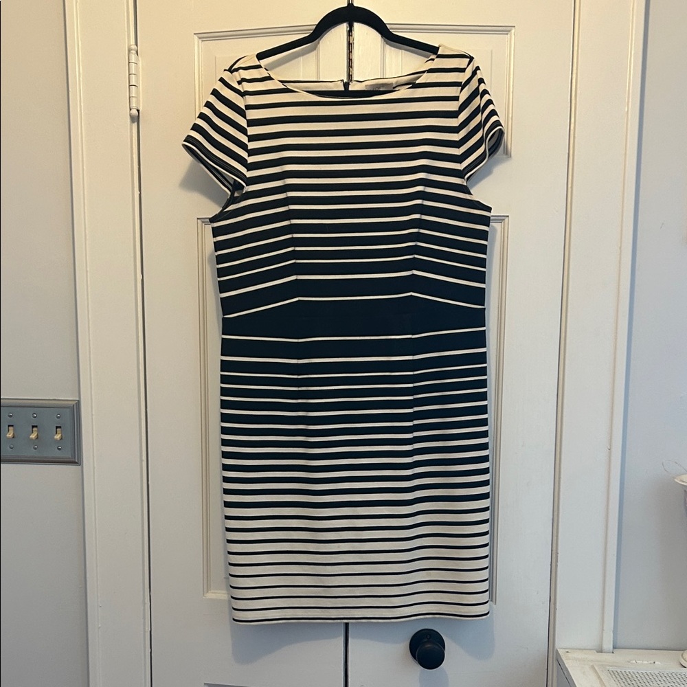 LOFT Black and White Striped Midi Dress